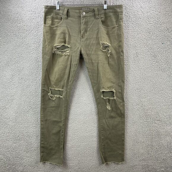 CJ Black Premium Mens Jeans 34x32 Grunge Skinny Flex Destroyed Raw Hem (36x29) - Picture 1 of 12